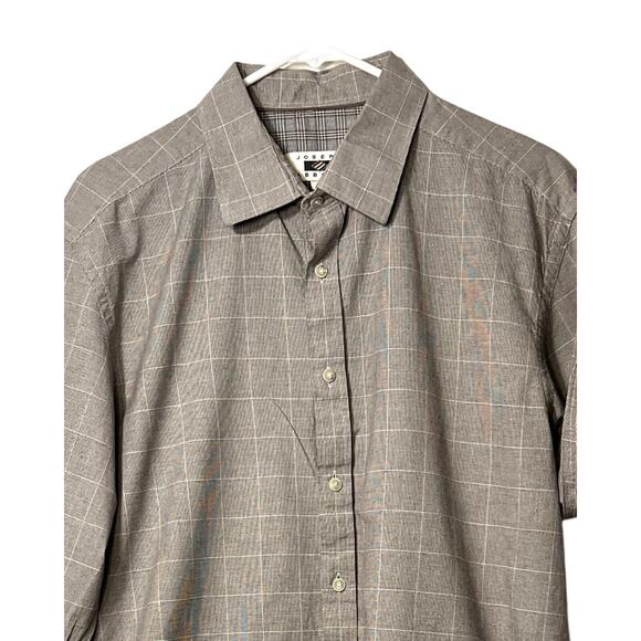 Joseph Abboud Mens Long Sleeve Oxford Shirt Size XL Brown White Elbow Patch - Picture 3 of 9